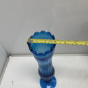 Vintage Royal Blue MCM Pedestal Vase, 11" tall, with ruffled edge