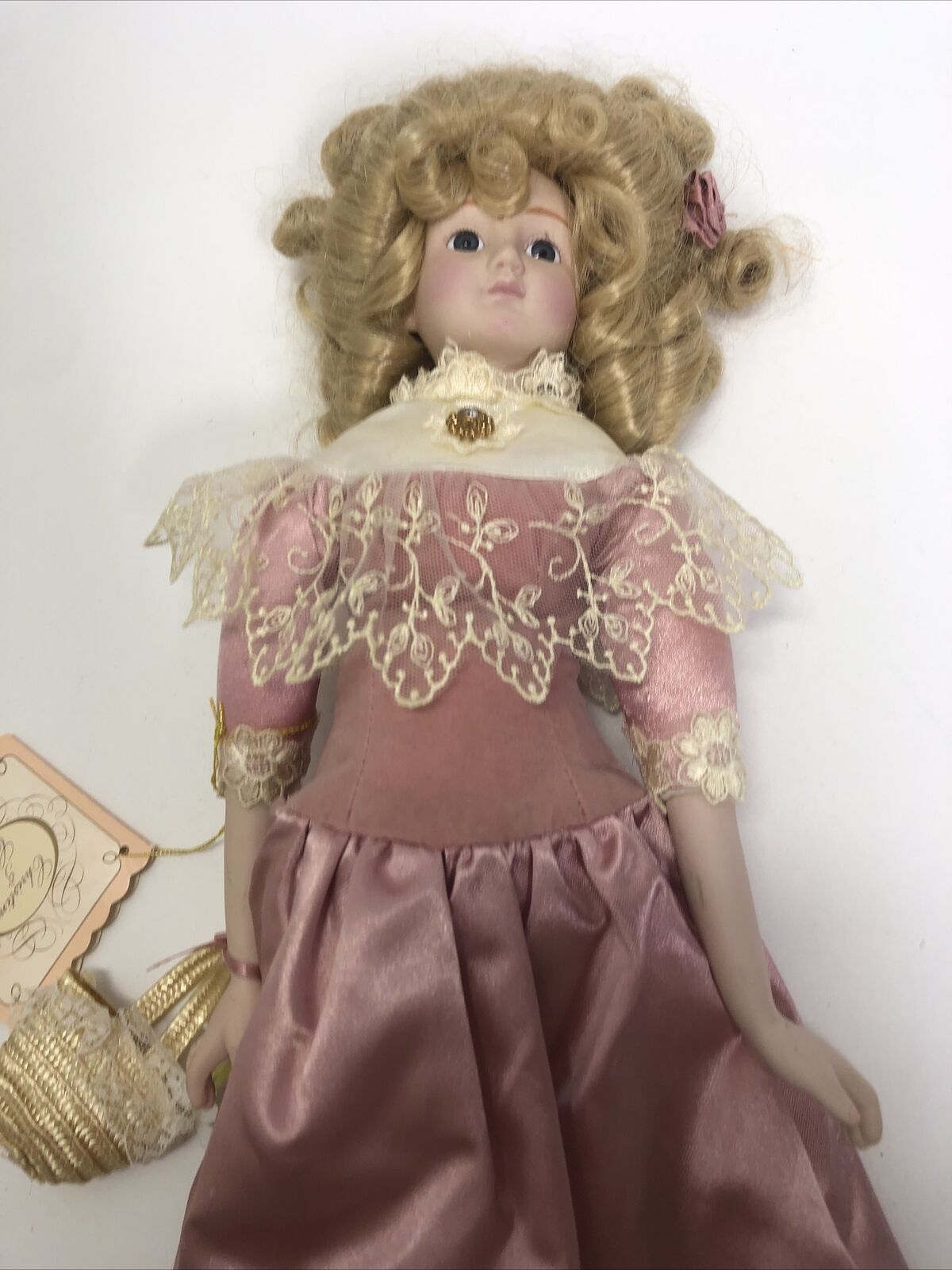 1992 Porcelain Doll Katherine & Kathy - Blond Pink Dress just one