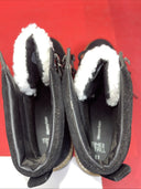 Time And Tru Womens Size 11 Boots Memory Foam Black With White Faux Shearling.