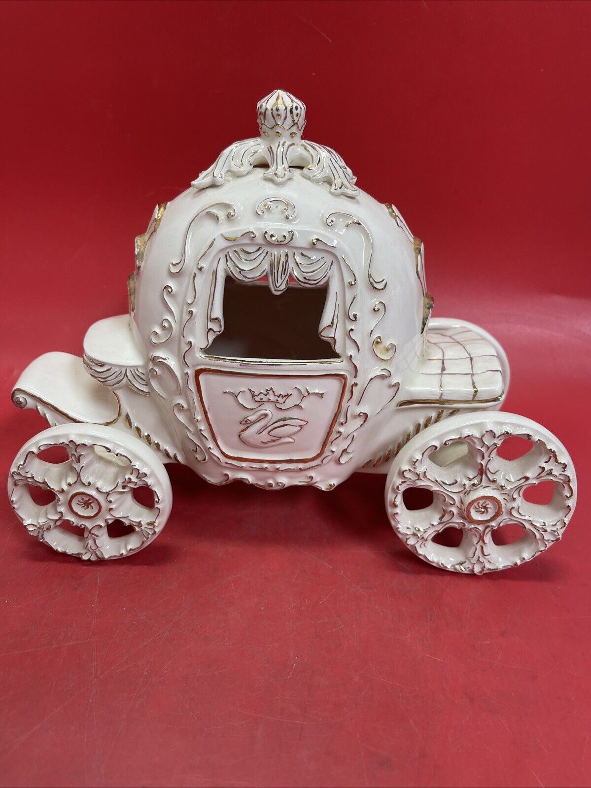 Beautiful porcelain carriage with horses, Cinderella and Prince.