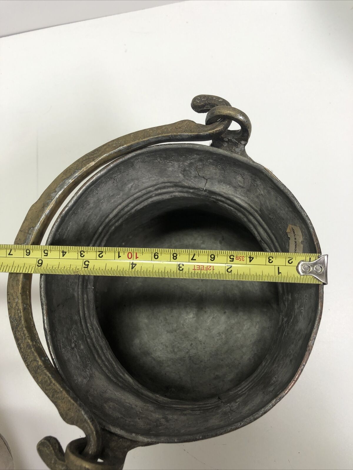 Vintage Copper Hanging Pot Handmade Cauldron Fire Cooking Primitive Metal Cook