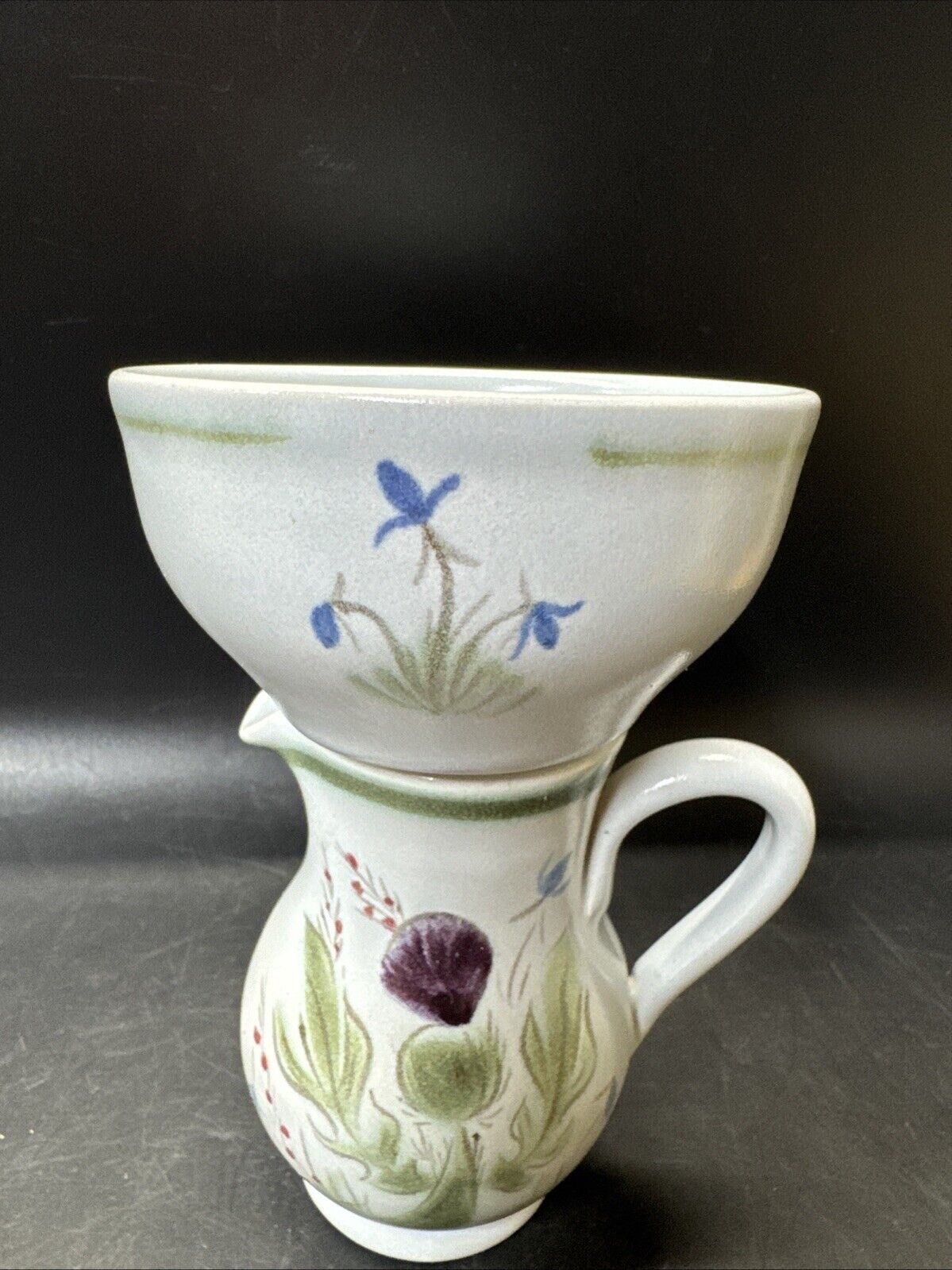 Buchan Pottery Portobello Scotland Thistle Creamer & Sugar Blue