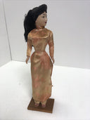 Vintage Asian DOLL Woman in Purple Dress w/Pants Plastic 16.25” on wood base