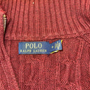 Polo Ralph Lauren Sweater Mens M  Maroon Cable Knit Cotton Quarter Zip Pullover