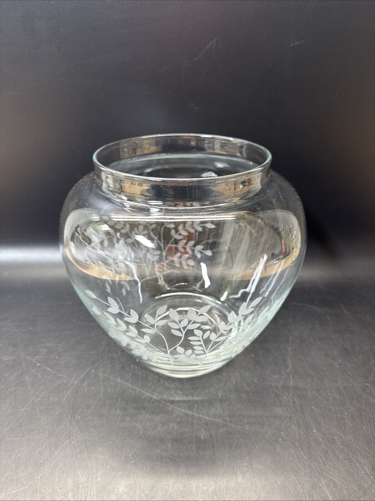 Vintage Glass Vase With Flowers 6.5” Tall
