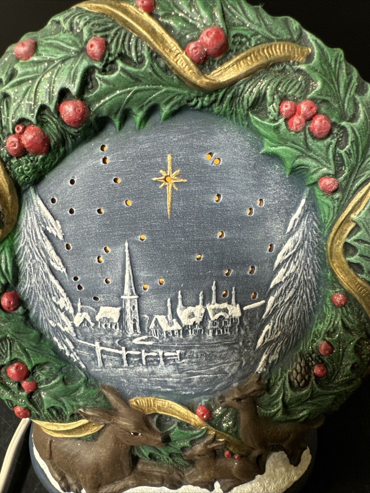 Vintage Lighted Ceramic Town Of Bethlehem With Star and Night Sky Christmas Deco