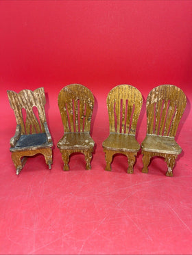 Victorian ANTIQUE CHAIR LOT Wood Dollhouse Furniture Dining Room 1930s