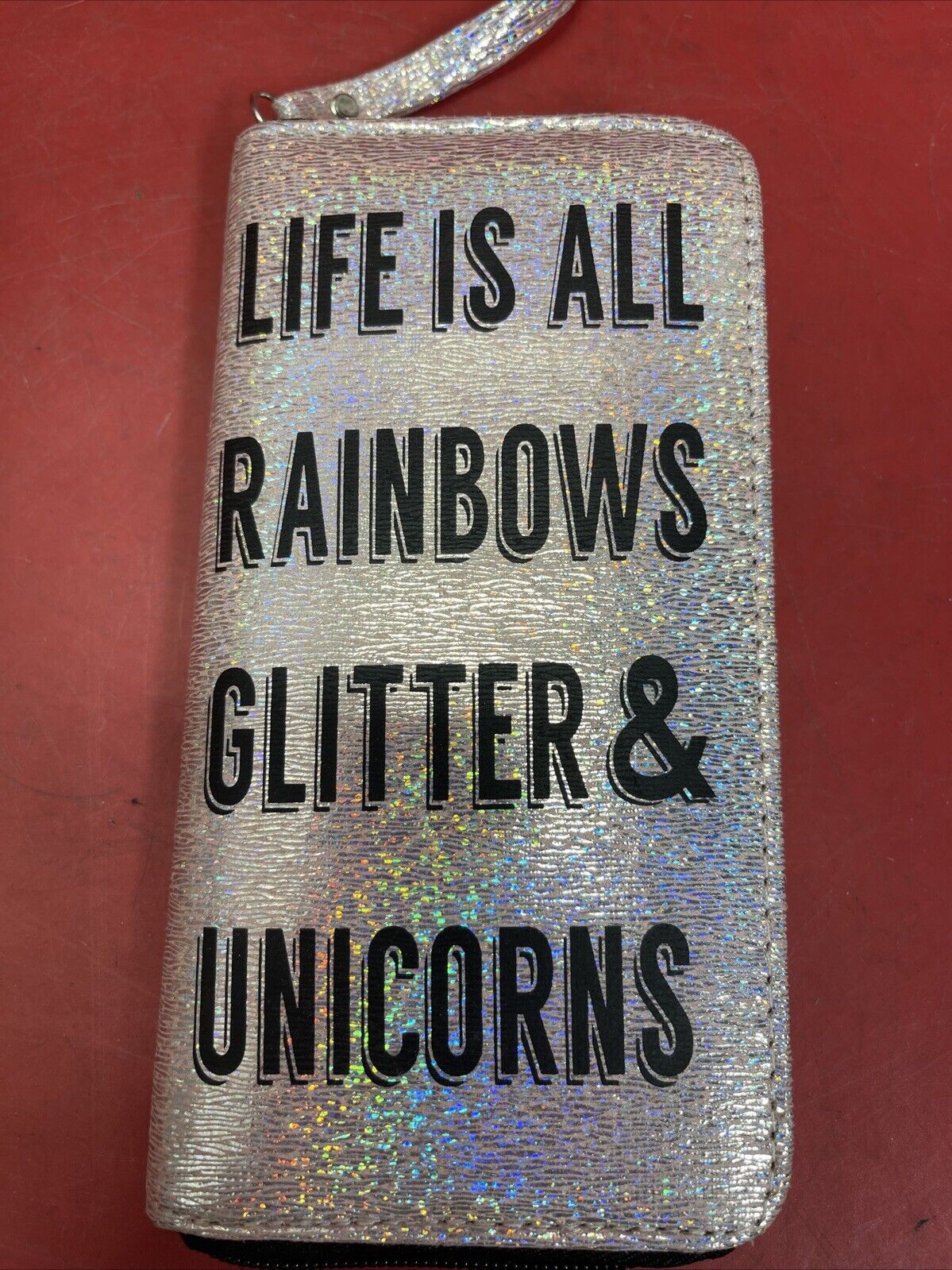 NWT Claire’s Life is Rainbows Glitter & Unicorns Silver Iridescent Wallet 
