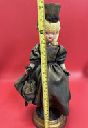 Porcelain Doll Green Velvet Dress & Hat On Stand