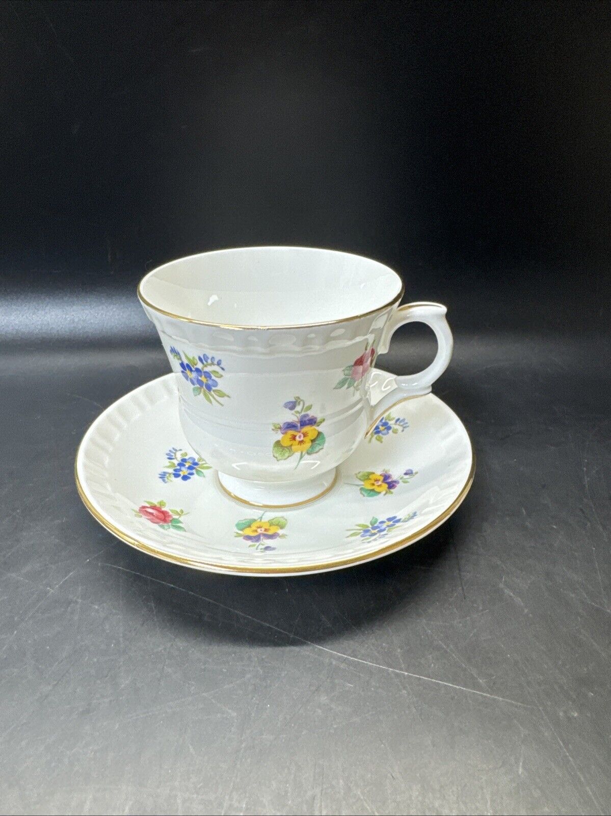 Staffordshire Bone China Crown Tea Cup & Saucer/ Set Of 2