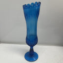 Vintage Royal Blue MCM Pedestal Vase, 11" tall, with ruffled edge