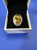 925 Sterling Silver Vintage Mexico Real Tiger Eye Gem Statement Ring