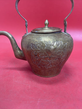 Vintage Hand Decorated Brass Tea Pot