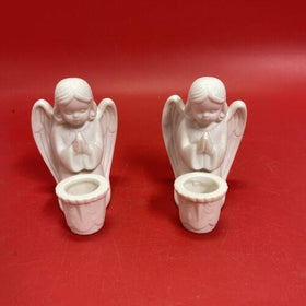 Vintage Pair of Praying Angels Candle Stick Holders Colonial Candle Japan White