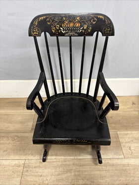 Vintage Nichols and Stone Child's Boston Rocker Stenciled Black Chair Hitchcock