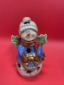 Vintage Pair of Ceramic Snowman Tea Light Candle Holders Christmas