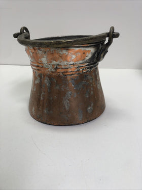 Vintage Copper Hanging Pot Handmade Cauldron Fire Cooking Primitive Metal Cook