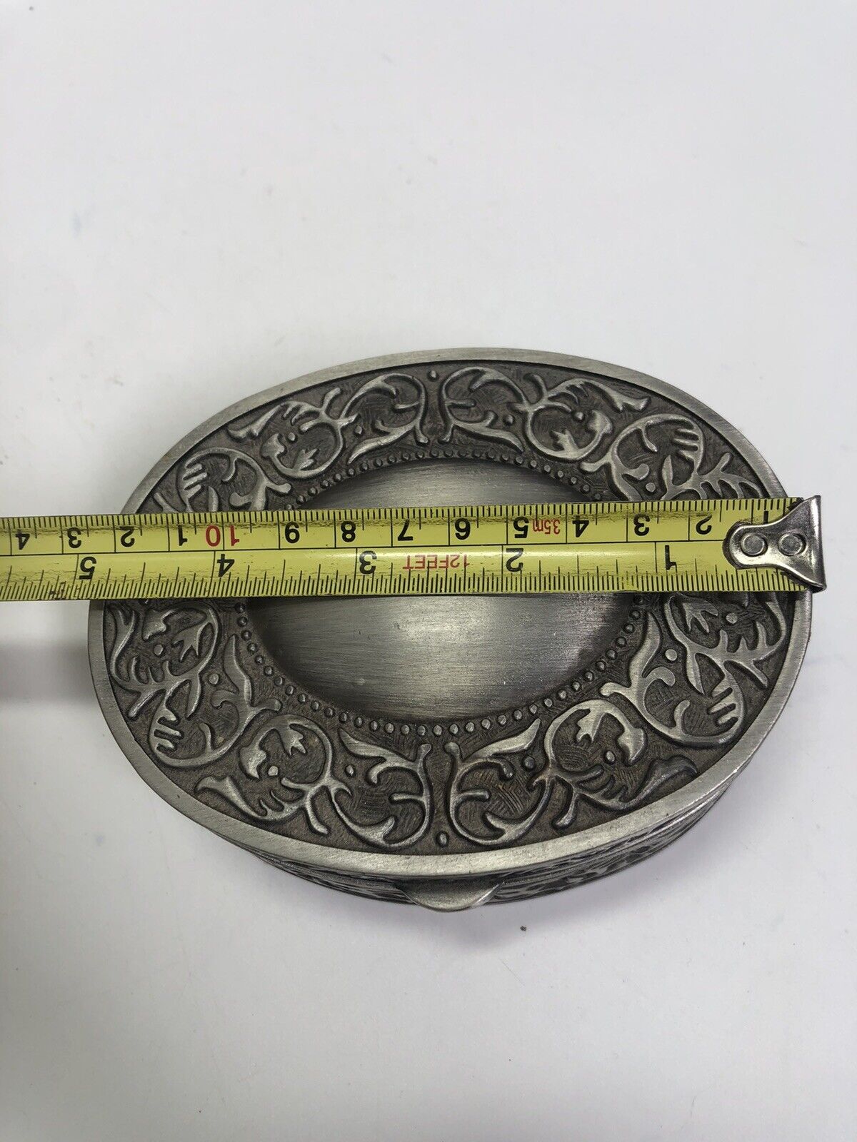 Vintage Silver Tone Acanthus Scroll Trinket Jewelry Box Dark Academia