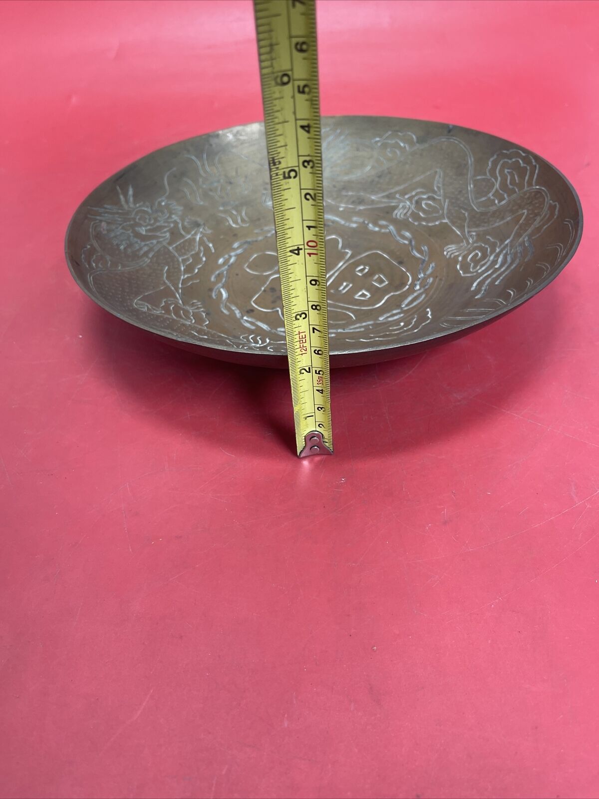 Antique brass dragon carved bowl Chinese Solid Brass 10” Bowl