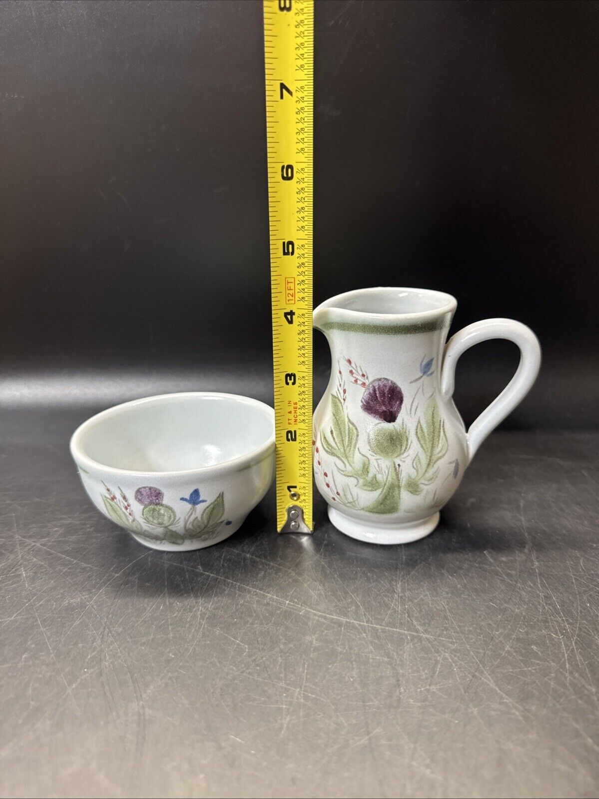 Buchan Pottery Portobello Scotland Thistle Creamer & Sugar Blue