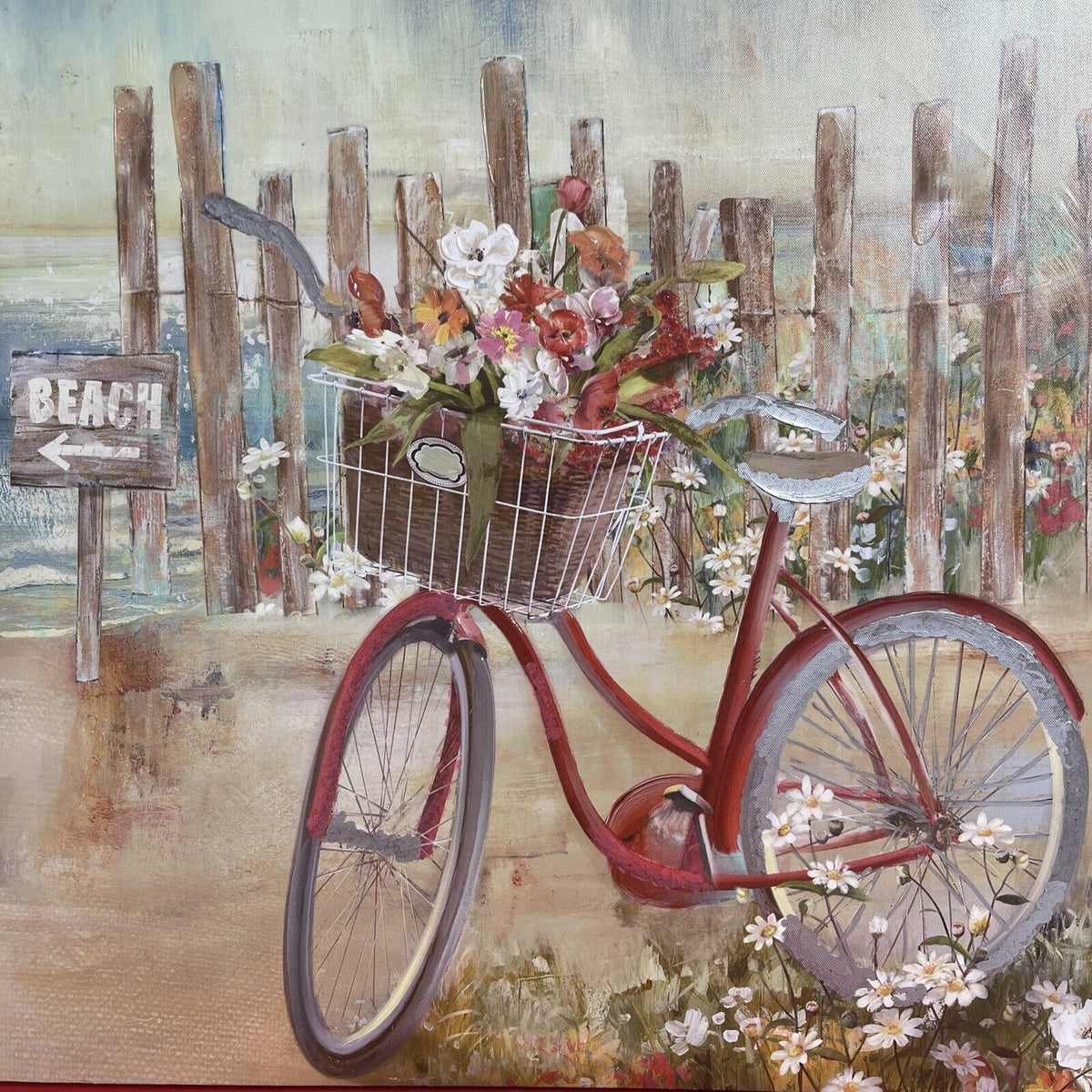 Beach Wall Art for Bathroom Decor Bathroom Pictures Bicycle Canvas Print Seas...