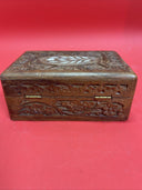 Vintage Hand Carved Teak Wooden Jewelry Trinket Box Made in India Lot 2