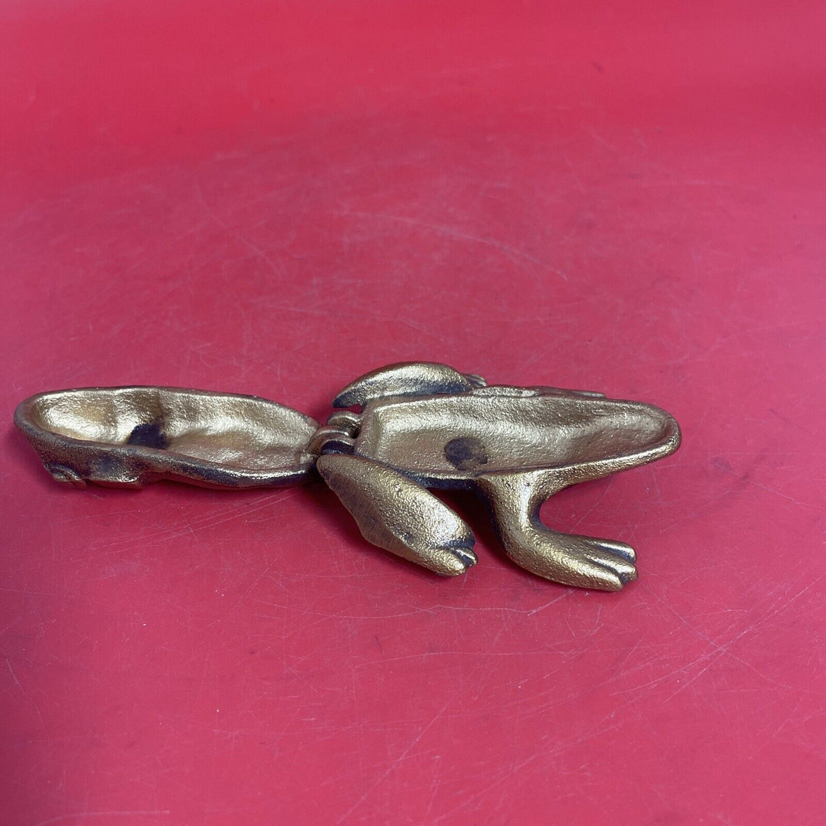 Vintage Cast Iron Frog Match Stick Holder Trinket Box 4"
