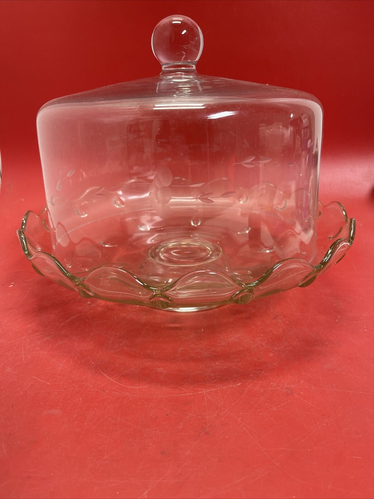 Vintage Scalloped Cake Plate /  Stand and Clear Cloche