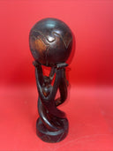 Vintage Wood Carved African Circle of Friends Globe World Sculpture 11.5”