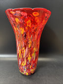 Murano Vase Made In Italy Red Millefiori Hand Blown Glass Heavy Vase 11" Tall