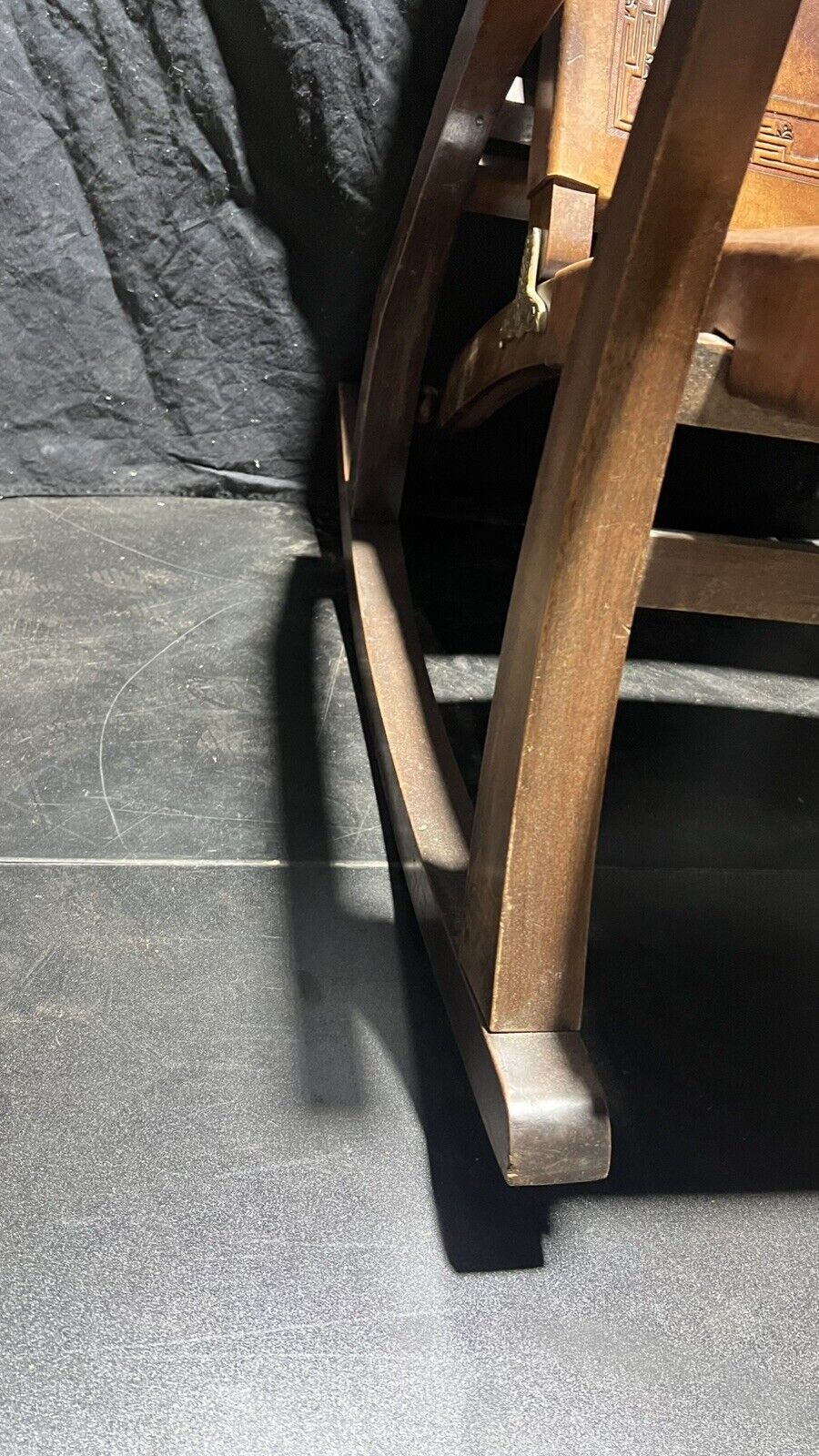 Vintage Rocking chair Peru Aztec Motif Embossed Leather & Wood