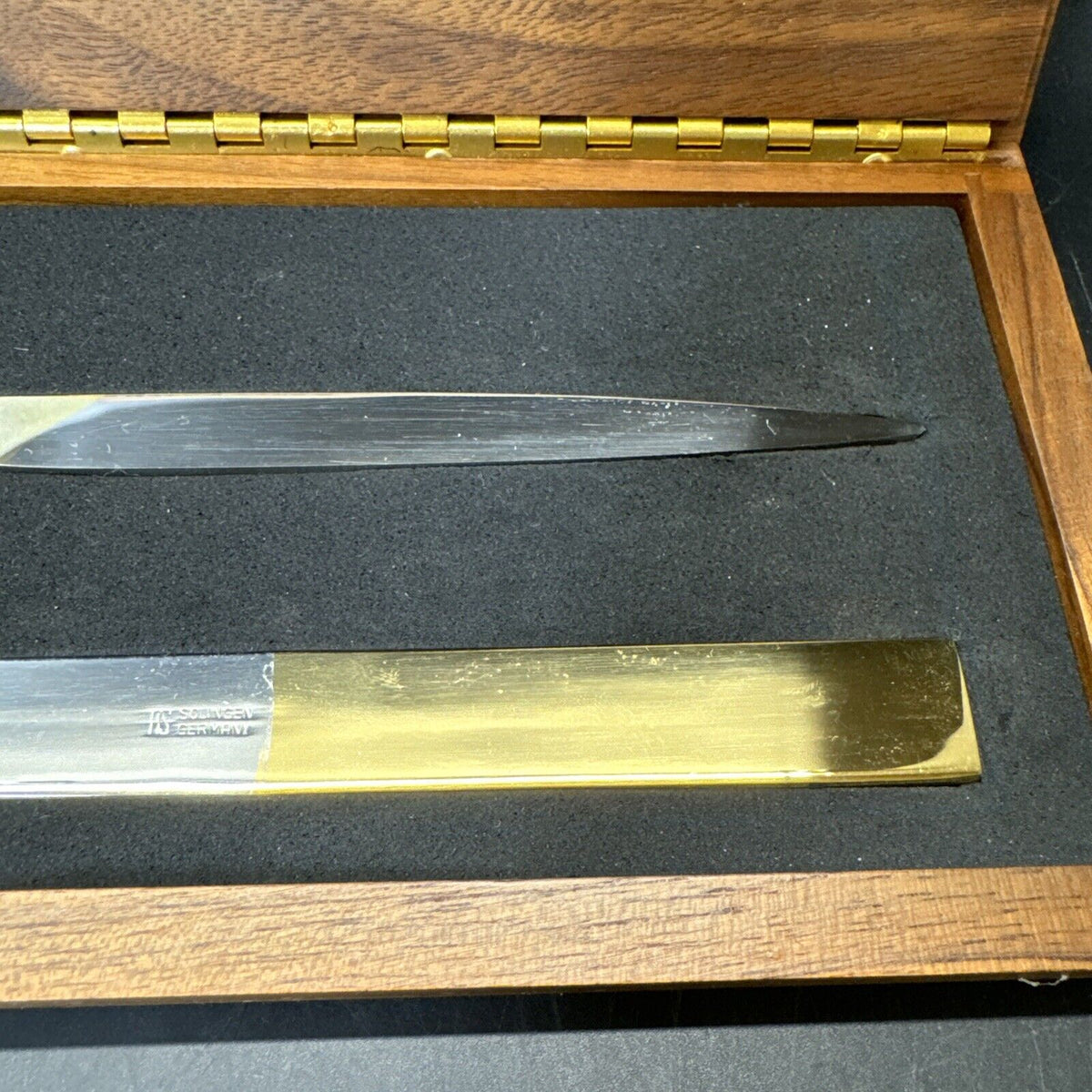 Desk Set Scissors and Letter Opener Walnut Box Solingen Germany