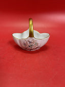 Vintage Limoges Castel France Porcelain Handled Basket Floral Birds Gilt 