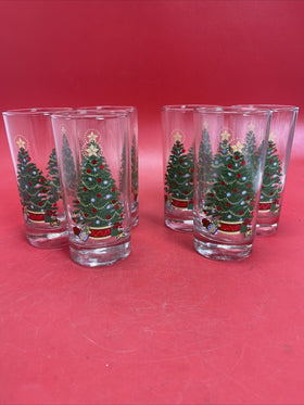 Vintage Home Interiors 12 oz Christmas Tree Tumblers Lot of 6