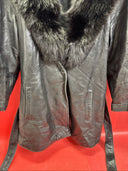 Designer Couture Chosen Leather and Removable Black Fur Collar coat , Jacket S