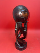 Vintage Wood Carved African Circle of Friends Globe World Sculpture 11.5”