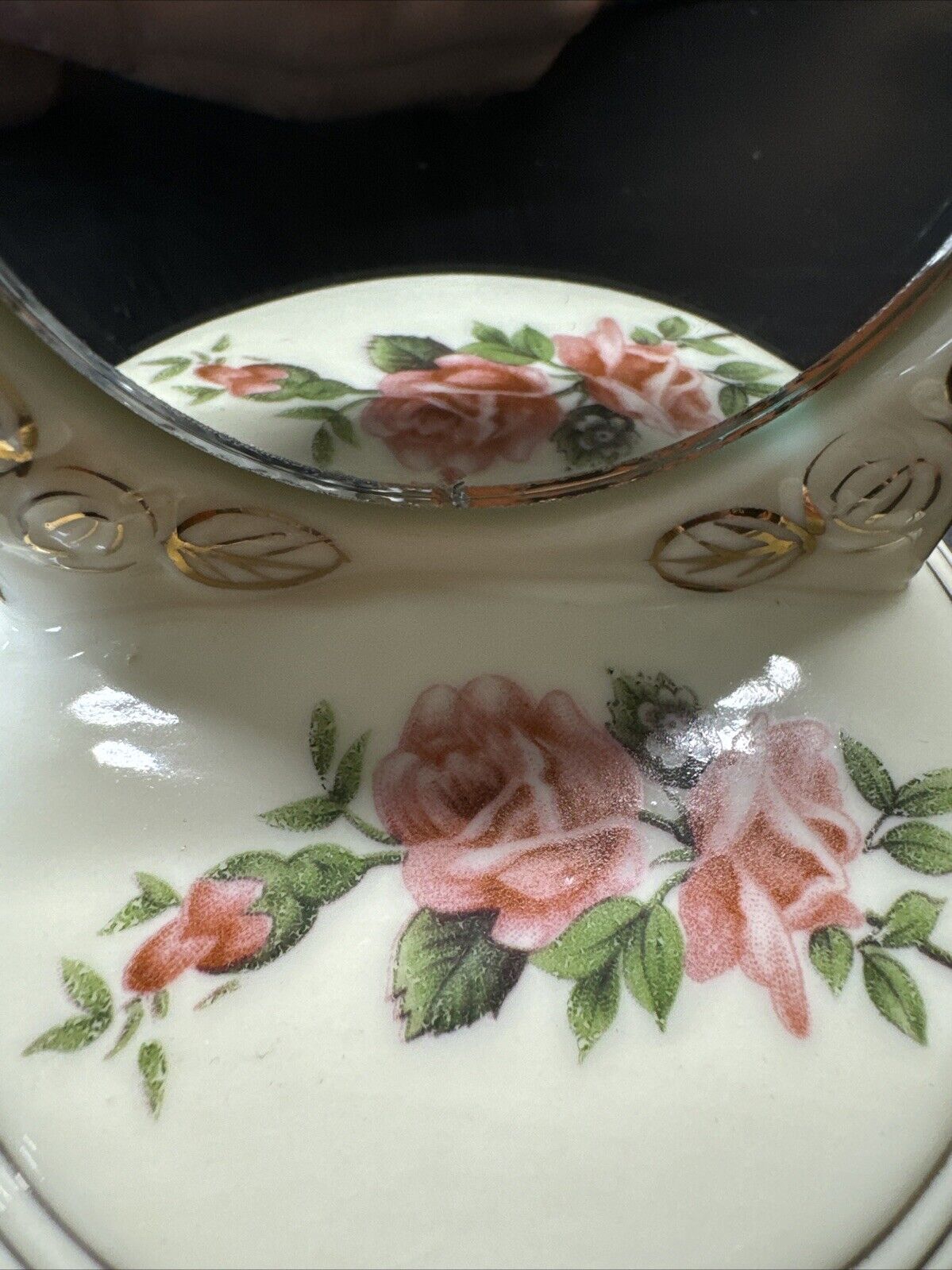 Dresser Jewelry Trinket Vanity Set 2- Mirrors Lidded Footed Floral Porcelain