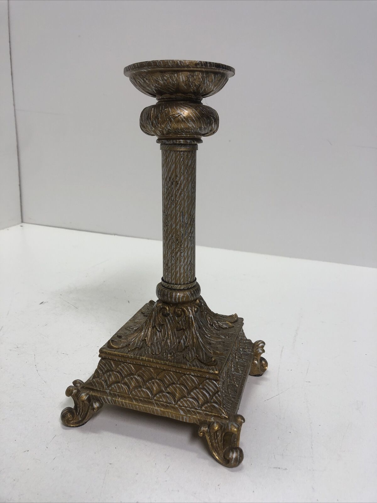 Pillar Candle Holder Resin Marble Ornate Column Base 10" Retro Home Decor