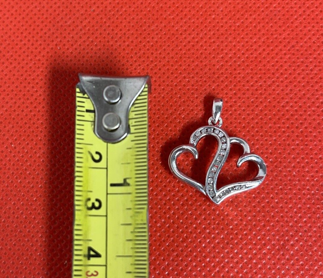 Silver 925 White Double Open Hearts Pendant (2.4g)