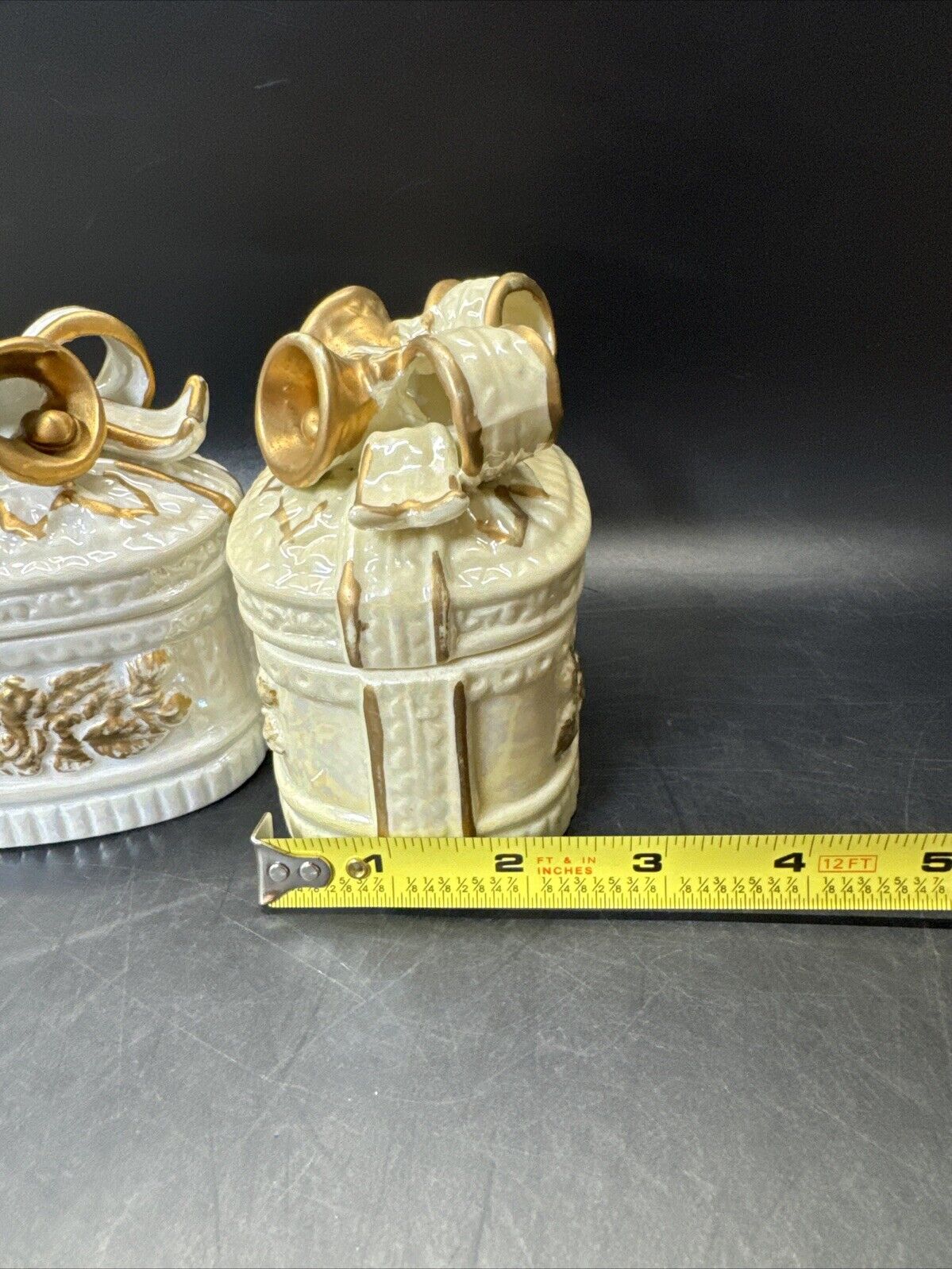 Vintage Trinket Box With Bow And Bells And Gold Accents/ Lot Of 2