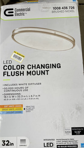 Commercial Electric 32" Brushed Nickel LED Oval Flushmount New