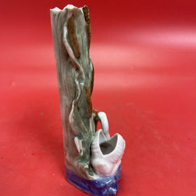 Majolica Swan & Cattails Bud Vase 7” Tall Made in Germany Signed & Numbered
