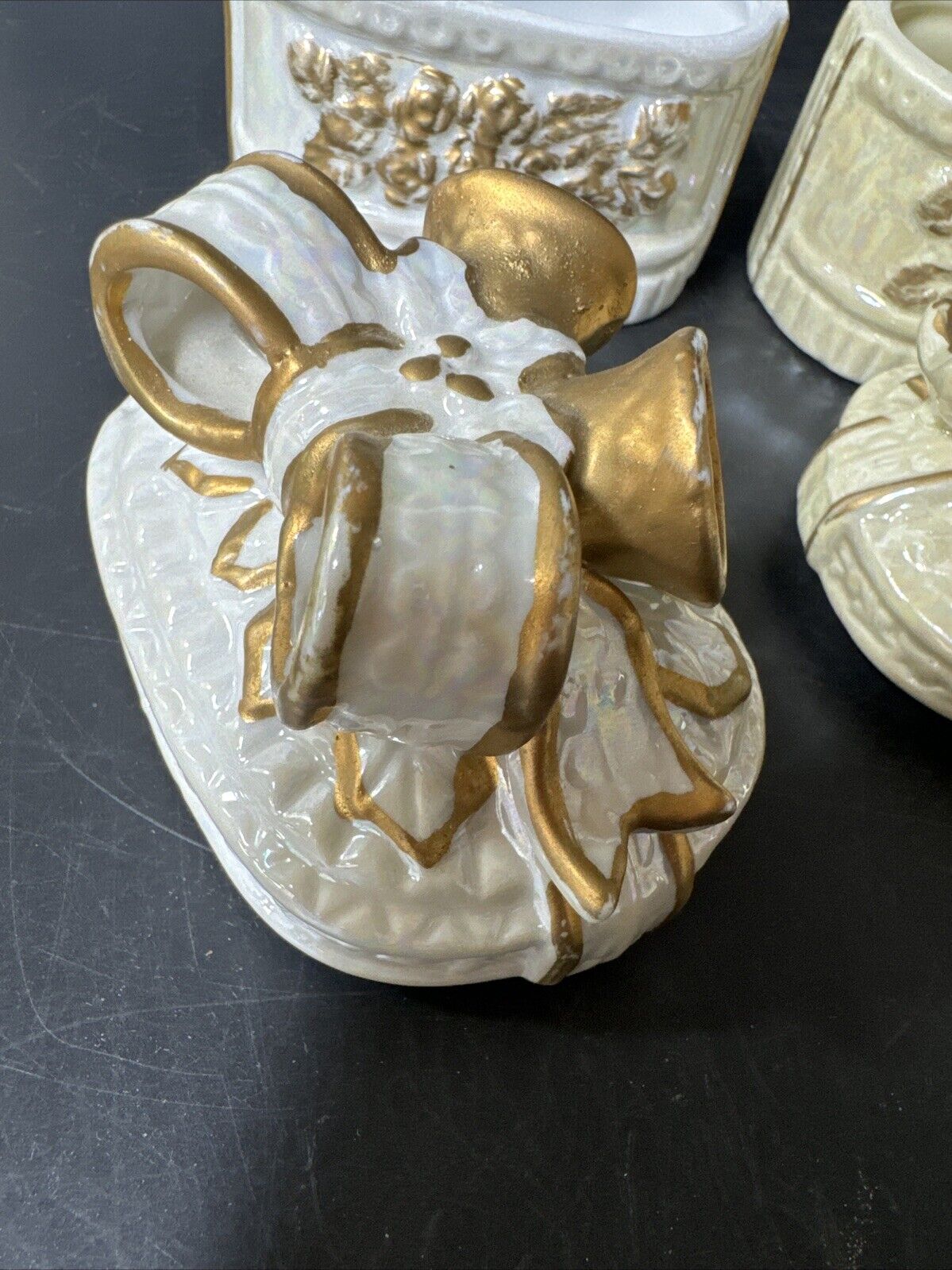 Vintage Trinket Box With Bow And Bells And Gold Accents/ Lot Of 2