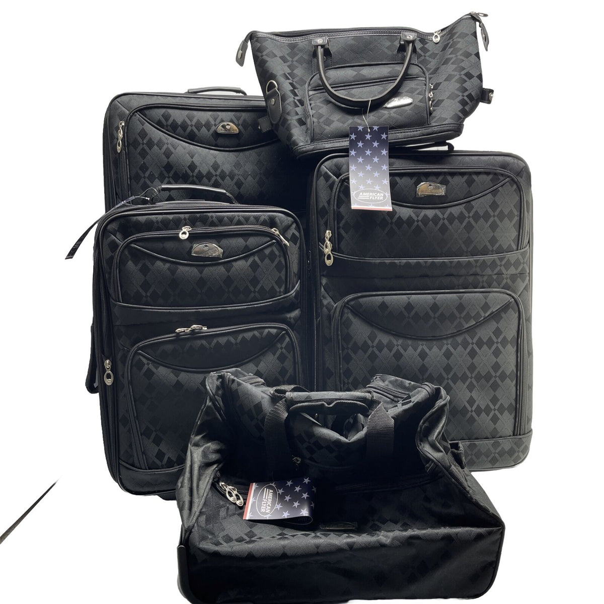 American Flyer Argyle Jacquard -5PC Luggage set -Black