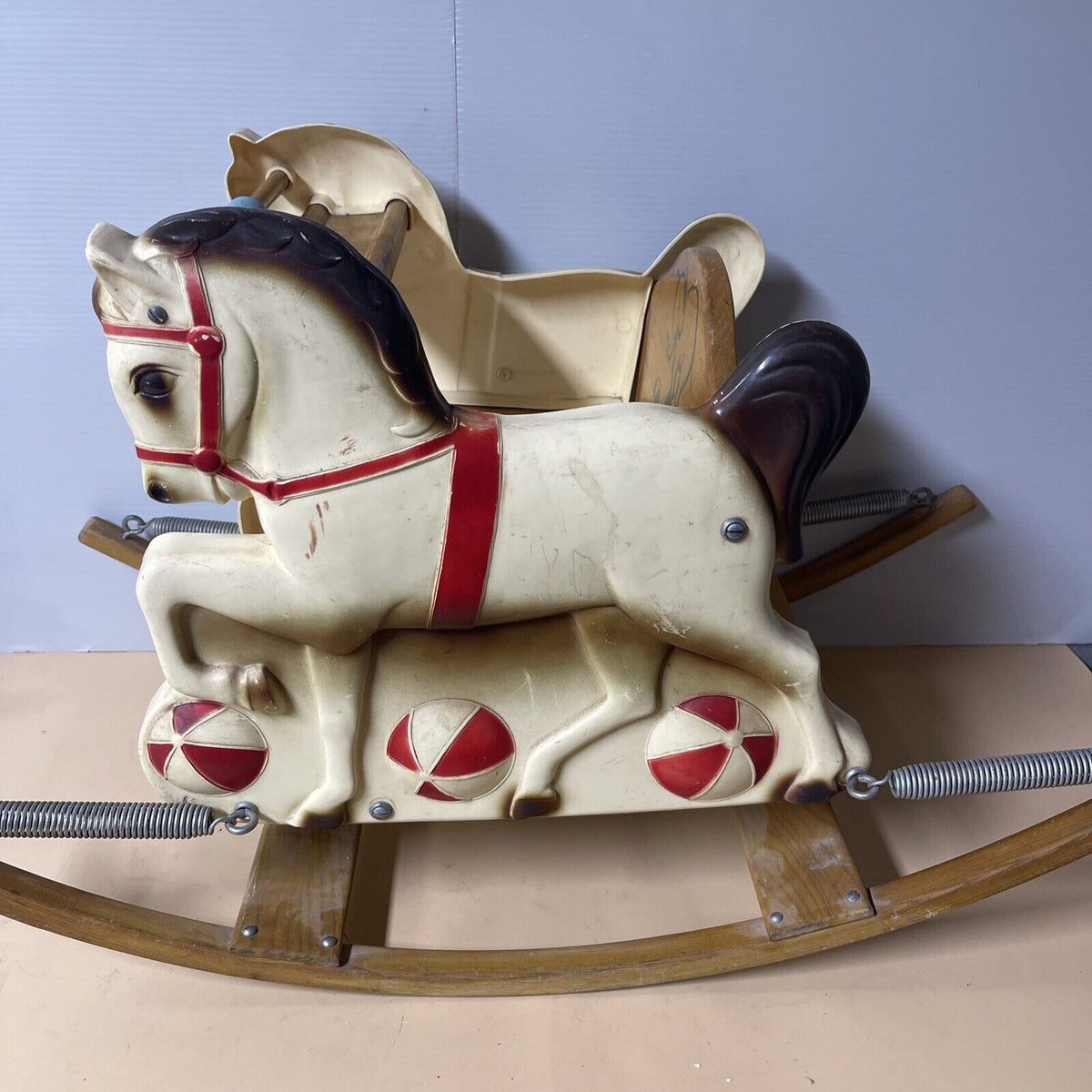 Vintage Delphos Bench Rocking Horse On Springs. Child Toy.