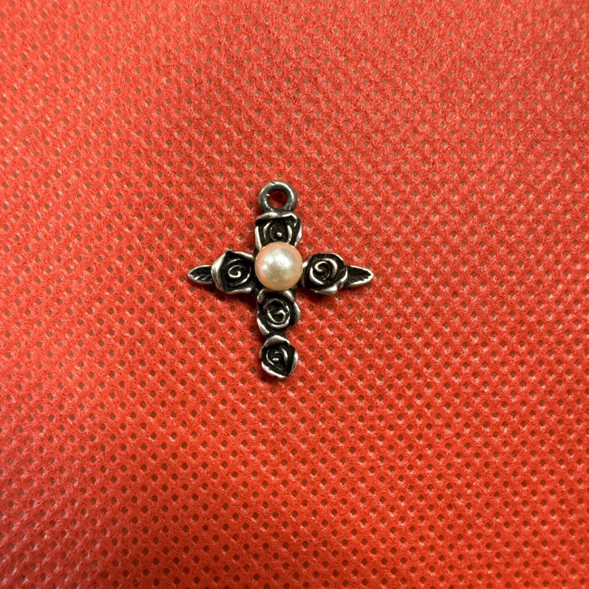 Vintage Rose Cross 925 Sterling Silver Christian Pendant