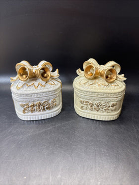 Vintage Trinket Box With Bow And Bells And Gold Accents/ Lot Of 2