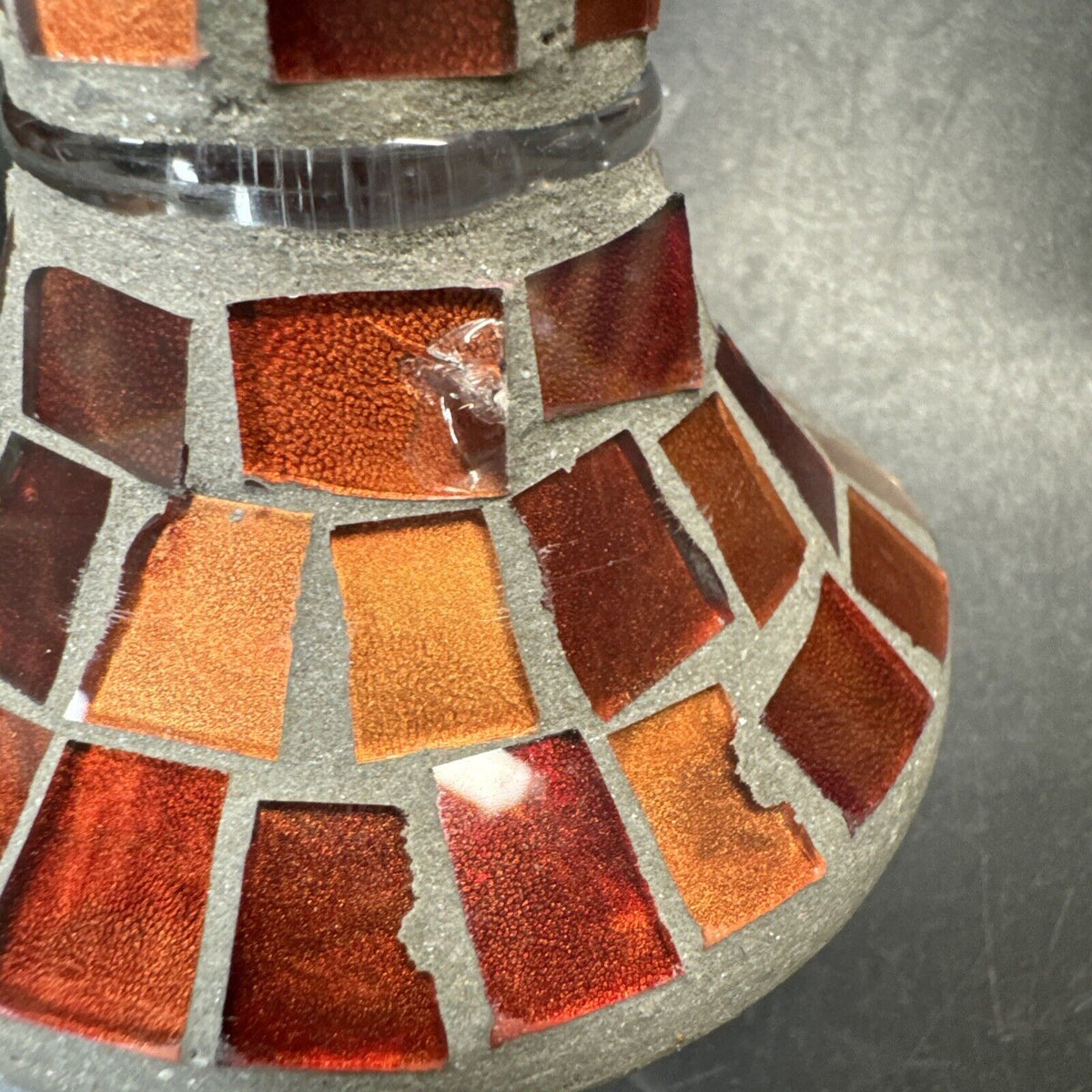 Home Interiors Candle Holder Red Gold Orange Mirrored Mosaic/ Set 2