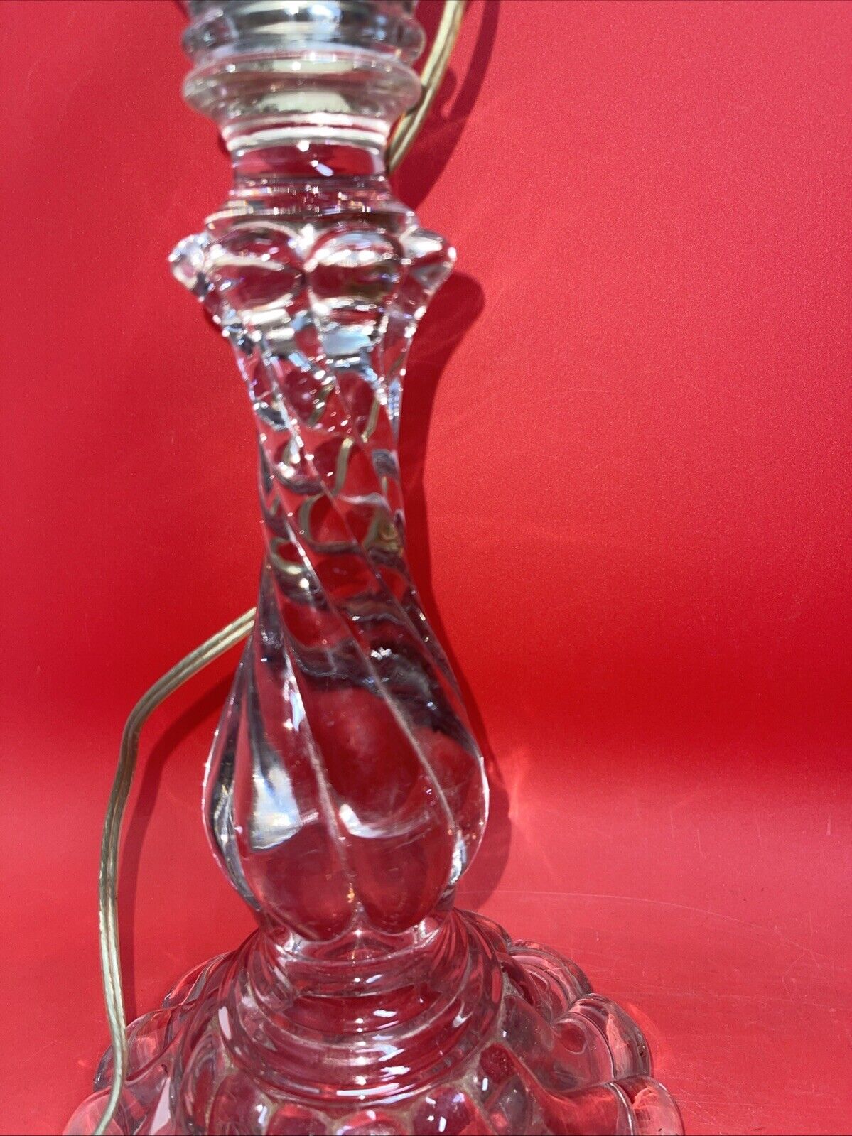 VINTAGE  CRYSTAL TABLE GLASS LAMP  by FOSTORIA Colony Swirl