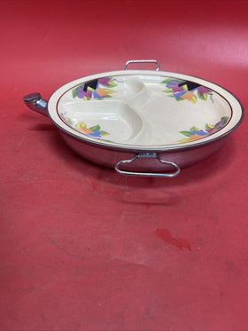 Vintage 1930s Child's 3 Compartment Warming Dish With Floral Pattern Farberware